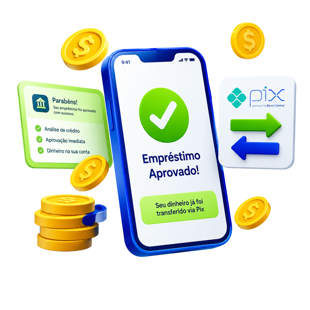 Empréstimo online aprovado no celular com transferência via Pix